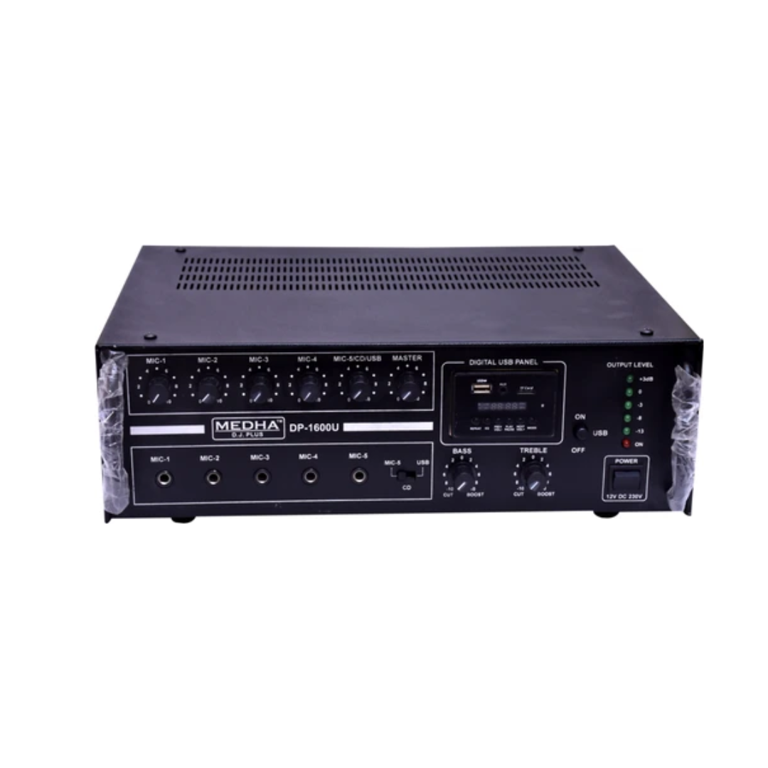 MEDHA D.J. PLUS DP-1600U POWERFUL MOSFET BLETOOTH DJ AMPLIFIER 200 W AV Power Amplifier (Black) MEDHA D.J. PLUS DP-1600U POWERFUL MOSFET BLETOOTH DJ AMPLIFIER 200 W AV Power Amplifier (Black) - Image 1